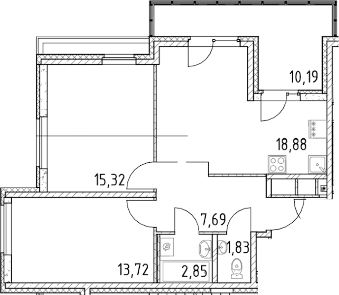 2-комнатная квартира 60.29 м², 9/23 эт., ЖК «Город Первых»